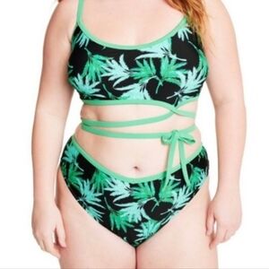 NWT Fe Noel Target Feathered PalmPrint High Leg Cheeky Bikini Set Sz 3X
